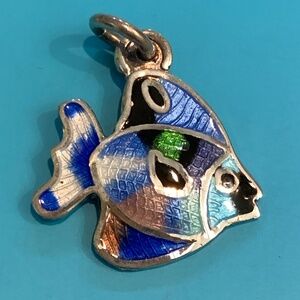 .925 Tropical Shades of Blue Fish Vintage  Sterling Silver Jewelry Charm #fish